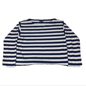 J Crew Shirt Women’s M Blue Navy Striped Cropped Boatneck Nautical Parisian